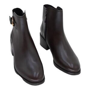 Cole Haan Hanover Block Heel Ankle Boots Chocolate Brown Leather 9M